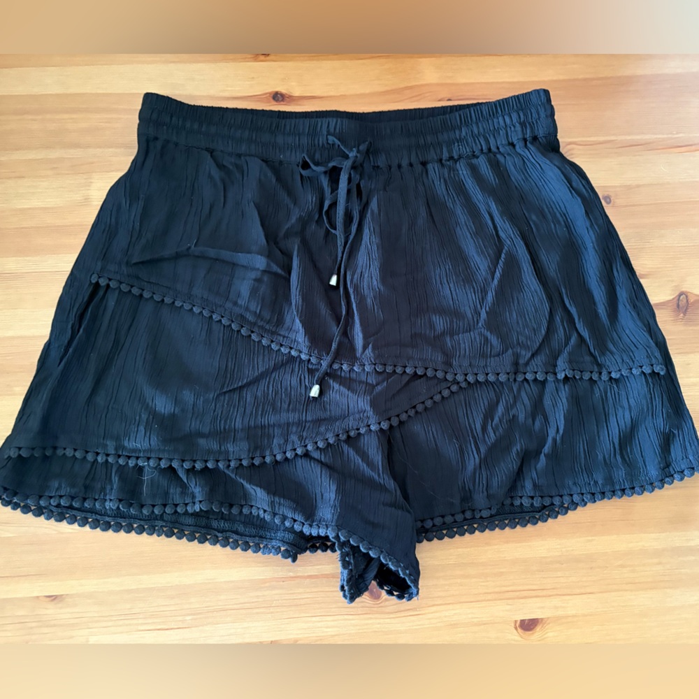 ZARA Smocked Ruffled Tiered Black Gauze Drawstring Skort Size Medium NWT - Picture 13 of 14